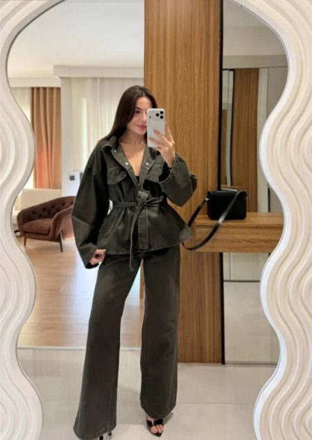 طقم جينز زيتي