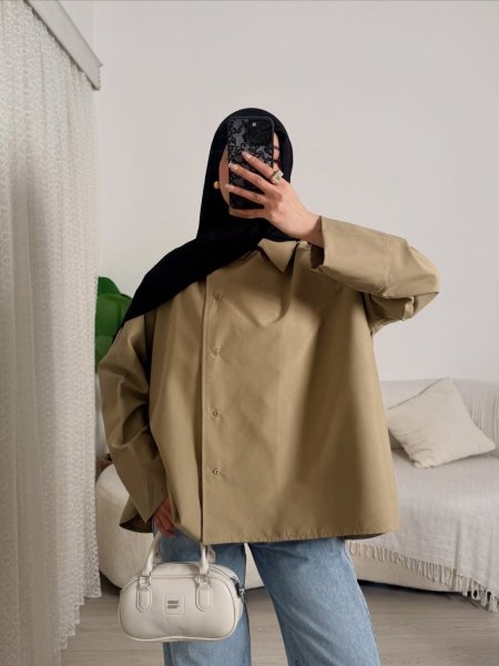 قميص فلو زيتي جديد