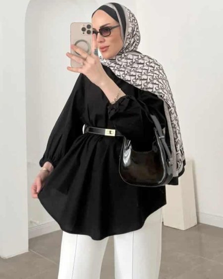 قميص ساده طويل اسود