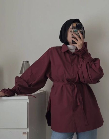 قميص بكم مميز بوردو