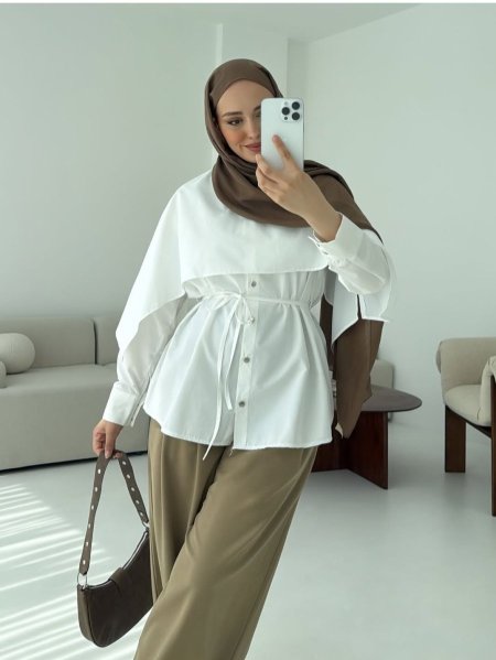 قميص ابيض راقي مع وشاح