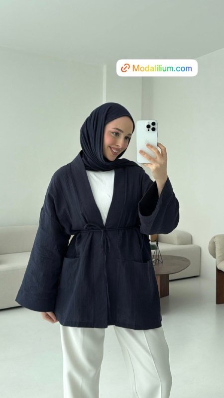 كيمونو موسلين كحلي