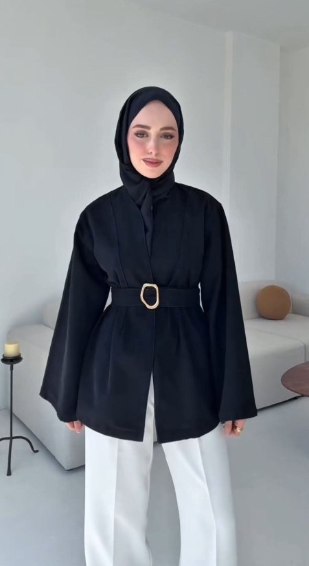 جكيت جينز اسود مع حزام