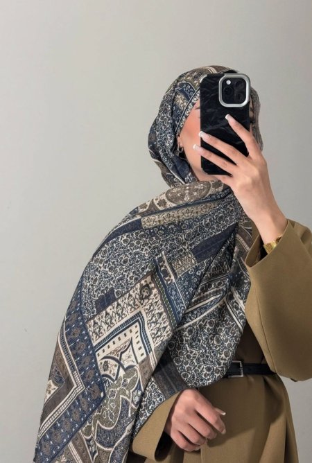 شال حرير مكس ازرق